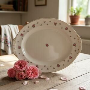 Vintage Homer Laughlin Rambler Rose Oval Platter-Georgian-Floral-Farmhouse-Pink